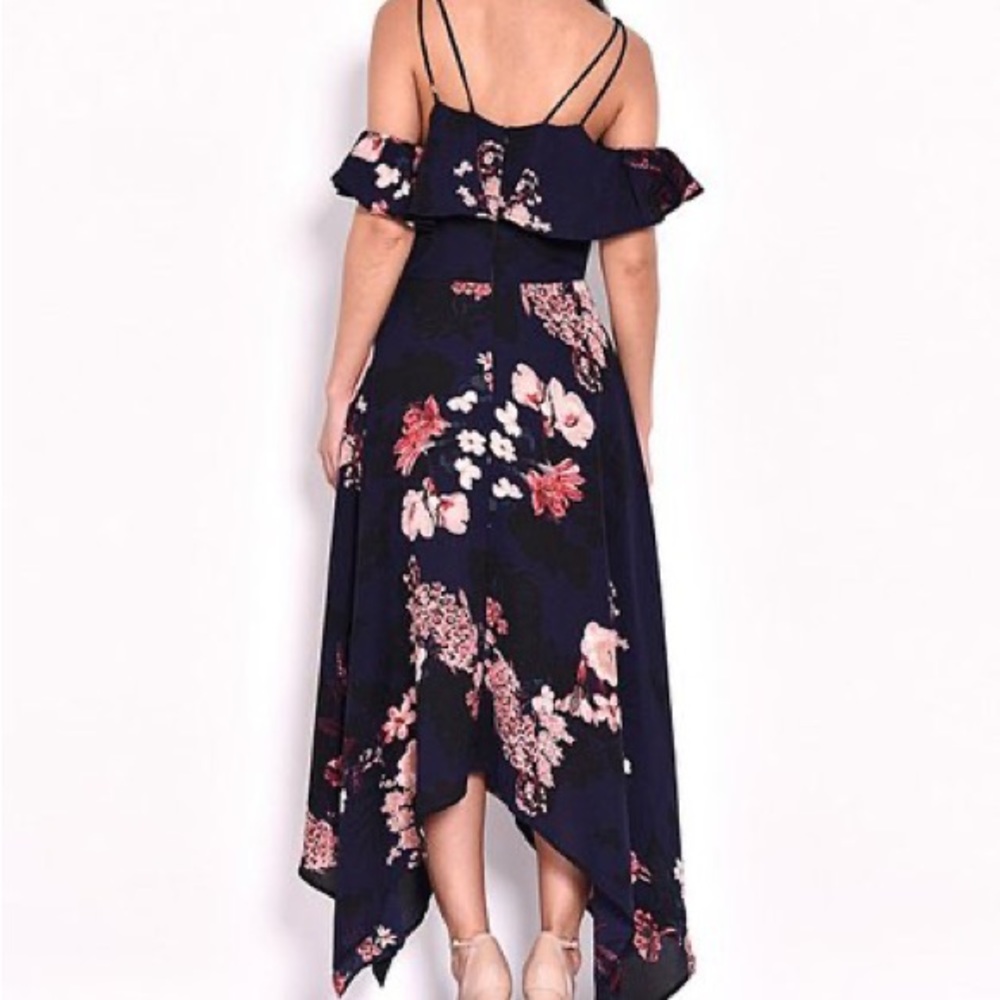 AX Paris | Navy Floral Cutout Handkerchief Dress - Picture 2 of 6